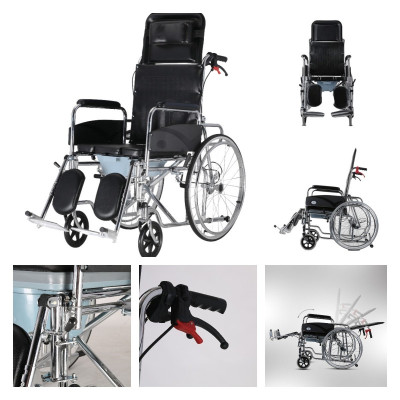 Silla de ruedas con Baño y respaldo alto reclinable de acero MARCA ABM MEDICAL CARE