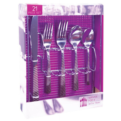Juego de cubiertos de acero inoxidable de 20 piezas con bandeja MARCA EUROHOME Juego de cubiertos de acero inoxidable de 20 piezas con bandeja MARCA EUROHOME