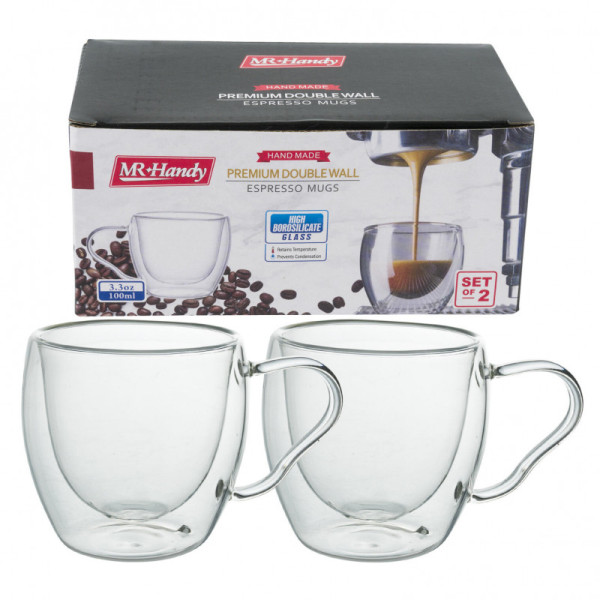 Set de 2 vasos para Expreso de doble pared de 3.3 Onz de café térmicas MARCA MR HANDY