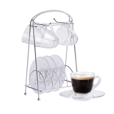 Set de 4 tazas de vidrio con rack MARCA BENE CASA Set de 4 tazas de vidrio con rack MARCA BENE CASA