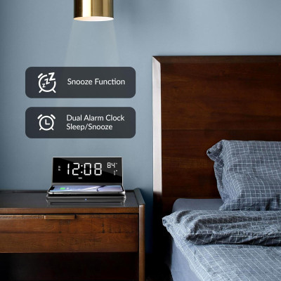 Reloj despertador dual con cargador inalámbrico, reloj inteligente MARCA SUPERSONIC Reloj despertador dual con cargador inalámbrico, reloj inteligente MARCA SUPERSONIC