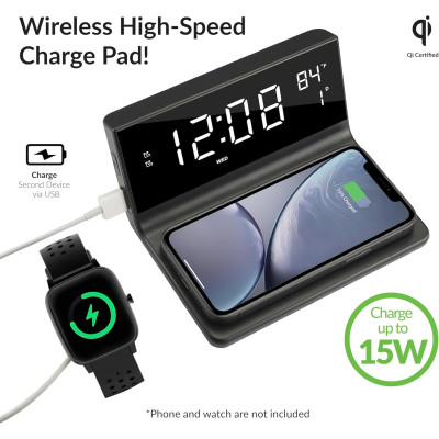 Reloj despertador dual con cargador inalámbrico, reloj inteligente MARCA SUPERSONIC Reloj despertador dual con cargador inalámbrico, reloj inteligente MARCA SUPERSONIC