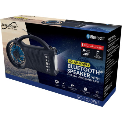 Ventilador de 3" y radio 2 en 1 con bluetooth y recargable MARCA SUPERSONIC