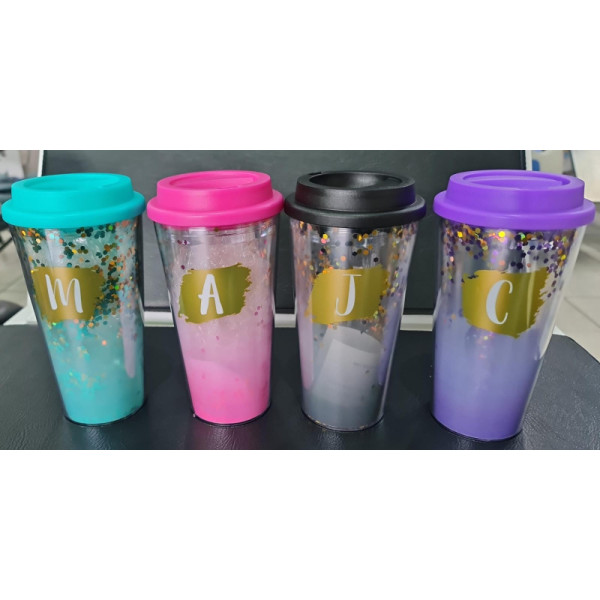 Vaso termico doble capa con iniciales